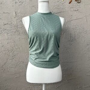 Shein Curve 0XL Green Sleeveless Mock Neck Eyelet Bodysuit Ruched Tank Top